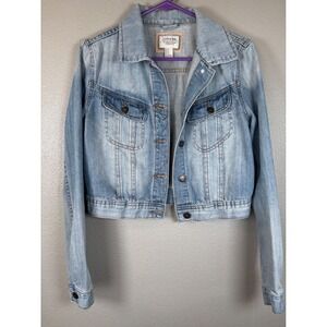 I Love H81 Denim Jacket Women's Medium Cropped Light‎ Wash Jean Coat Jacket